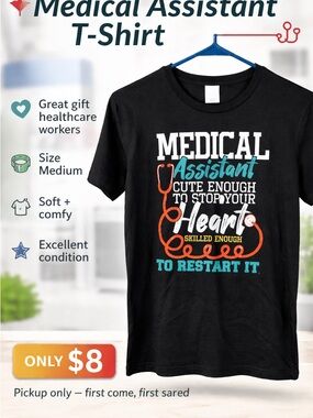Source Unknown Black Medical Assistant Graphic Tee with Blue and Orange Accents